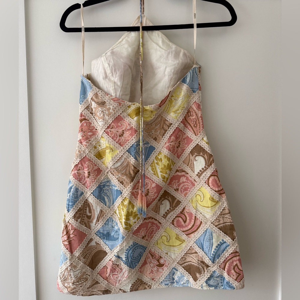 HEMANT & NANDITA Pastel Patchwork Halter Mini Dress - Pink, Blue, Yellow, Beige - Picture 4 of 5